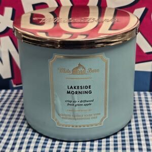 BBW Lakeside Morning White Barn Jar Large 3 Wick Candle Home Fragrance Decor